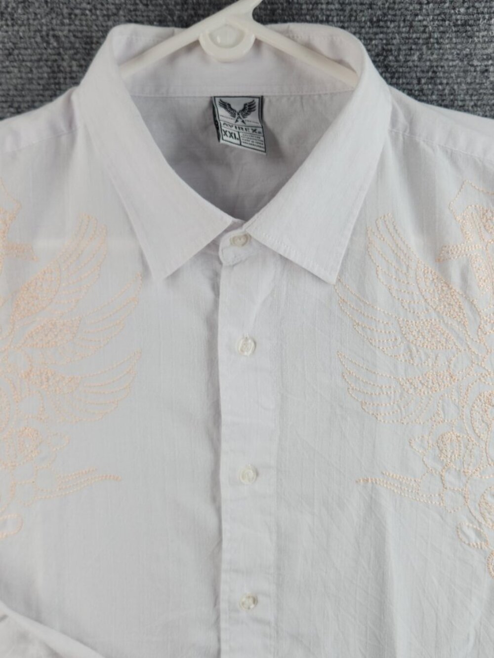 Avirex White Long Sleeve 2XL Cotton Blend Button Up Shirt Floral Stitch Urban